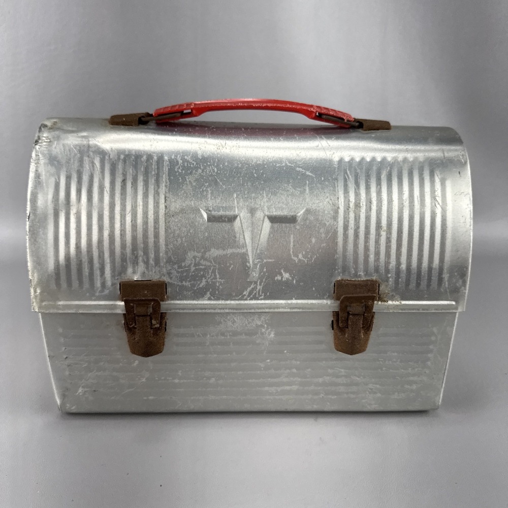Vintage 1950s Thermos Aluminum Dome Lunch Box Red Handle Norwich CT USA